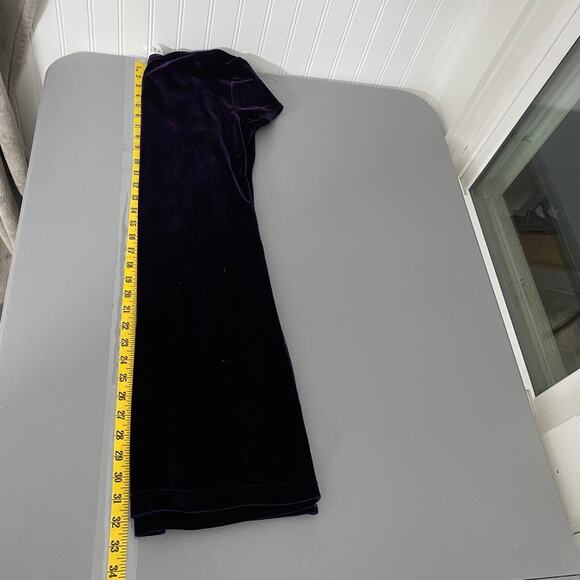 Vintage 90s Girls Dress Size 14 Deep Purple Velvet Embroidered Flowers Y2K - Picture 8 of 9